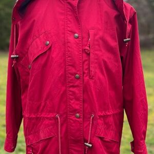 EDDIE BAUER Outdoor Outfitter Jacket | Vintage Wool Blend Lined Hood Red | Med